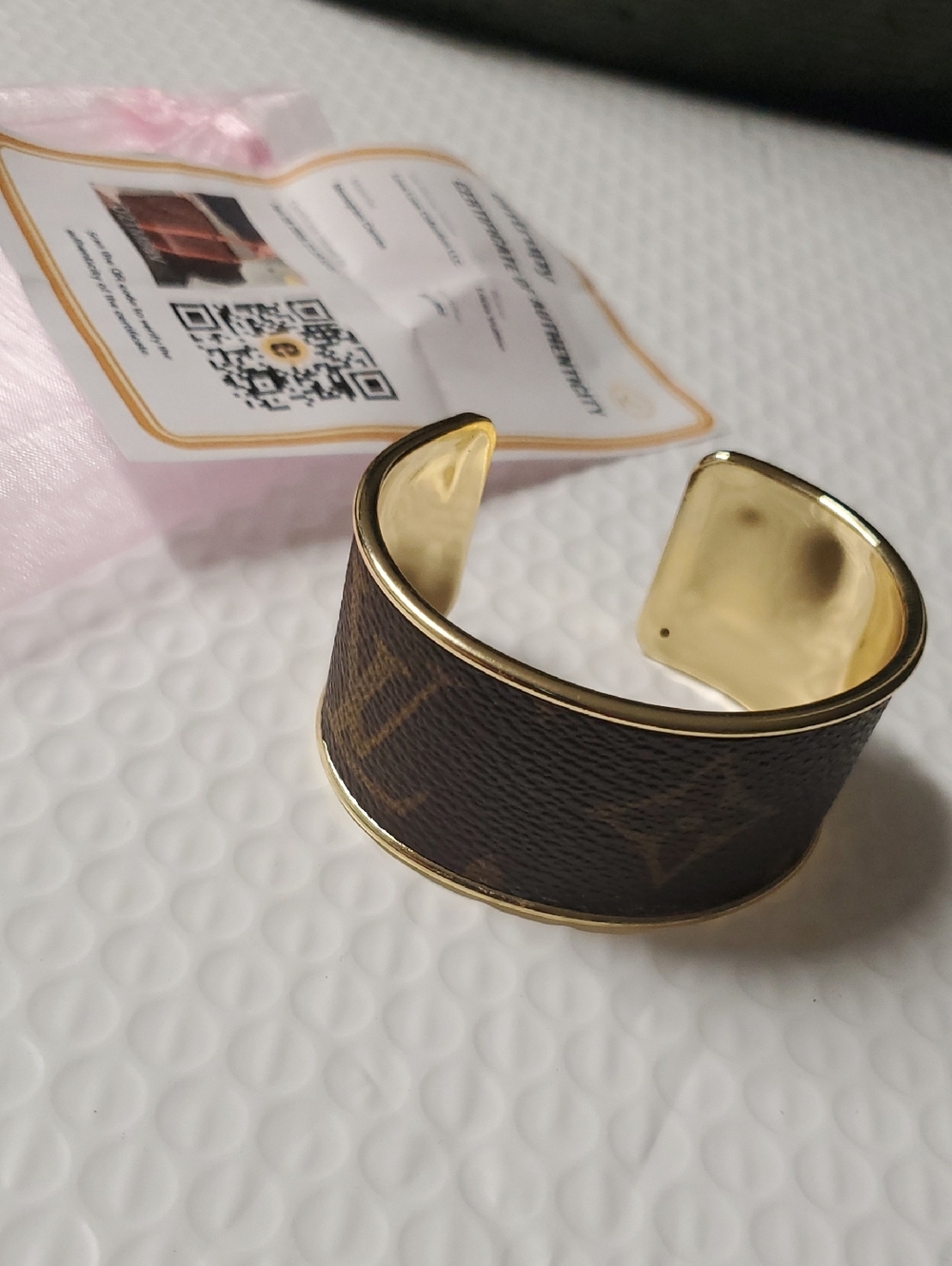 Up Cycled  Gold-Tone Brown Leather Pattern Cuff Bracelet - Women Accessories